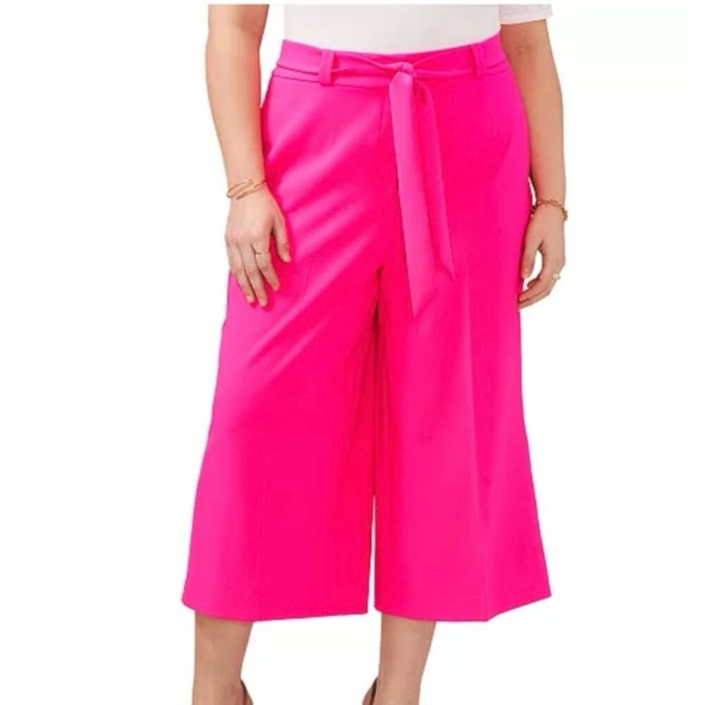 Vince Camuto Hot Pink Belted Wide Leg Culotte Pants Flowy Comfort NEW Size 18W